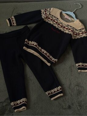 Kids Navy & Cream Knit Matching Set - Unbranded